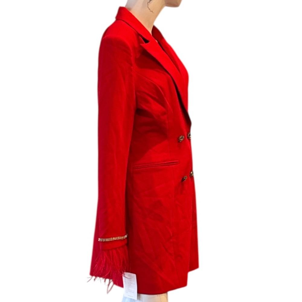 Miss Circle Quilla Red Backless Feather Crystal Sleeve Blazer Dress Size NWT - Picture 8 of 15